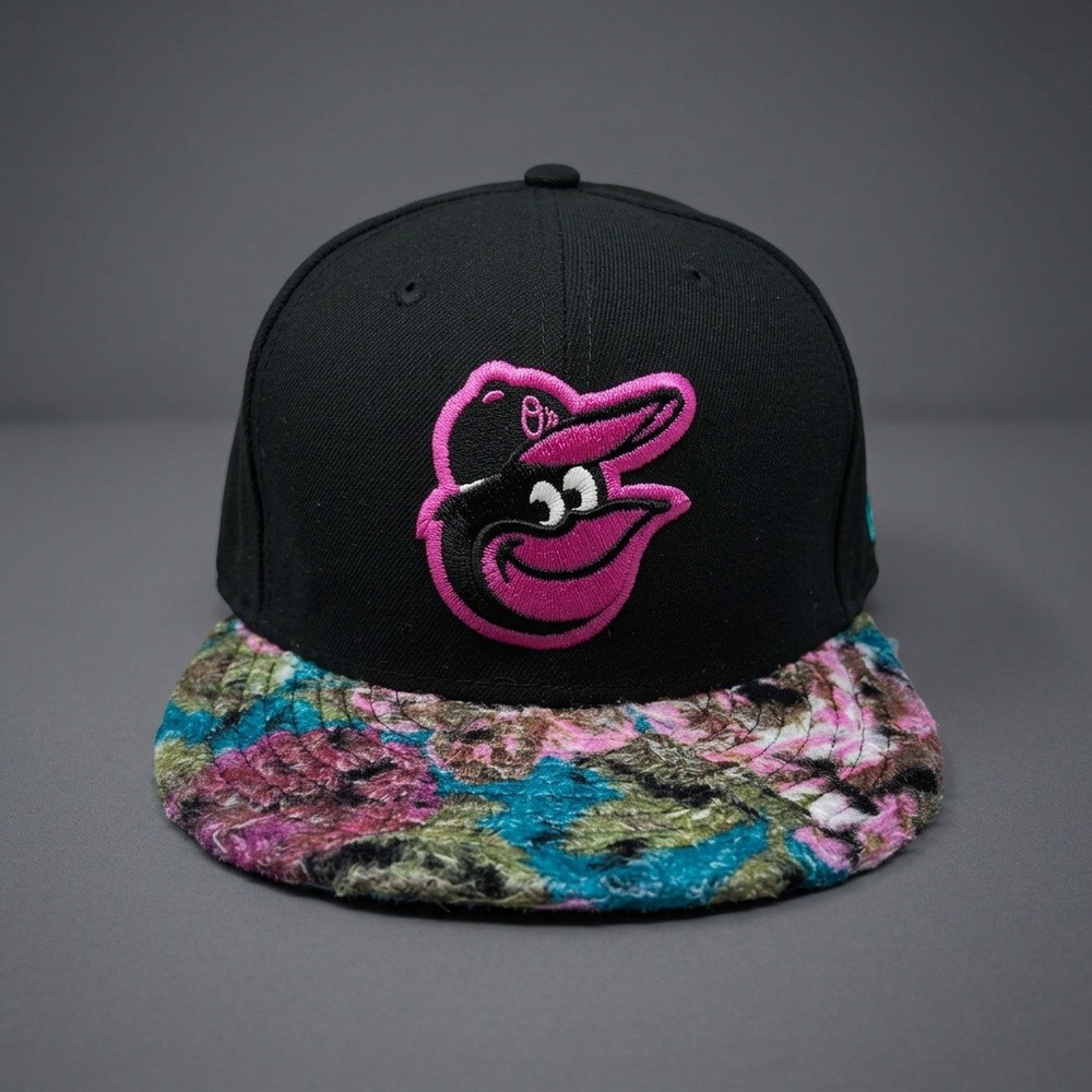 New Era 9FIFTY Baltimore Orioles Floral Fur Strapback Hat Black Pink M/L NEW